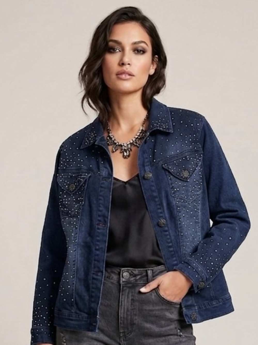 Vintage DG2 by Diane Gilman Denim Jacket with Silver Studs